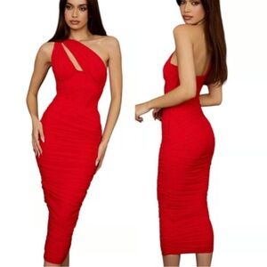 House of CB Red One Shoulder Dress